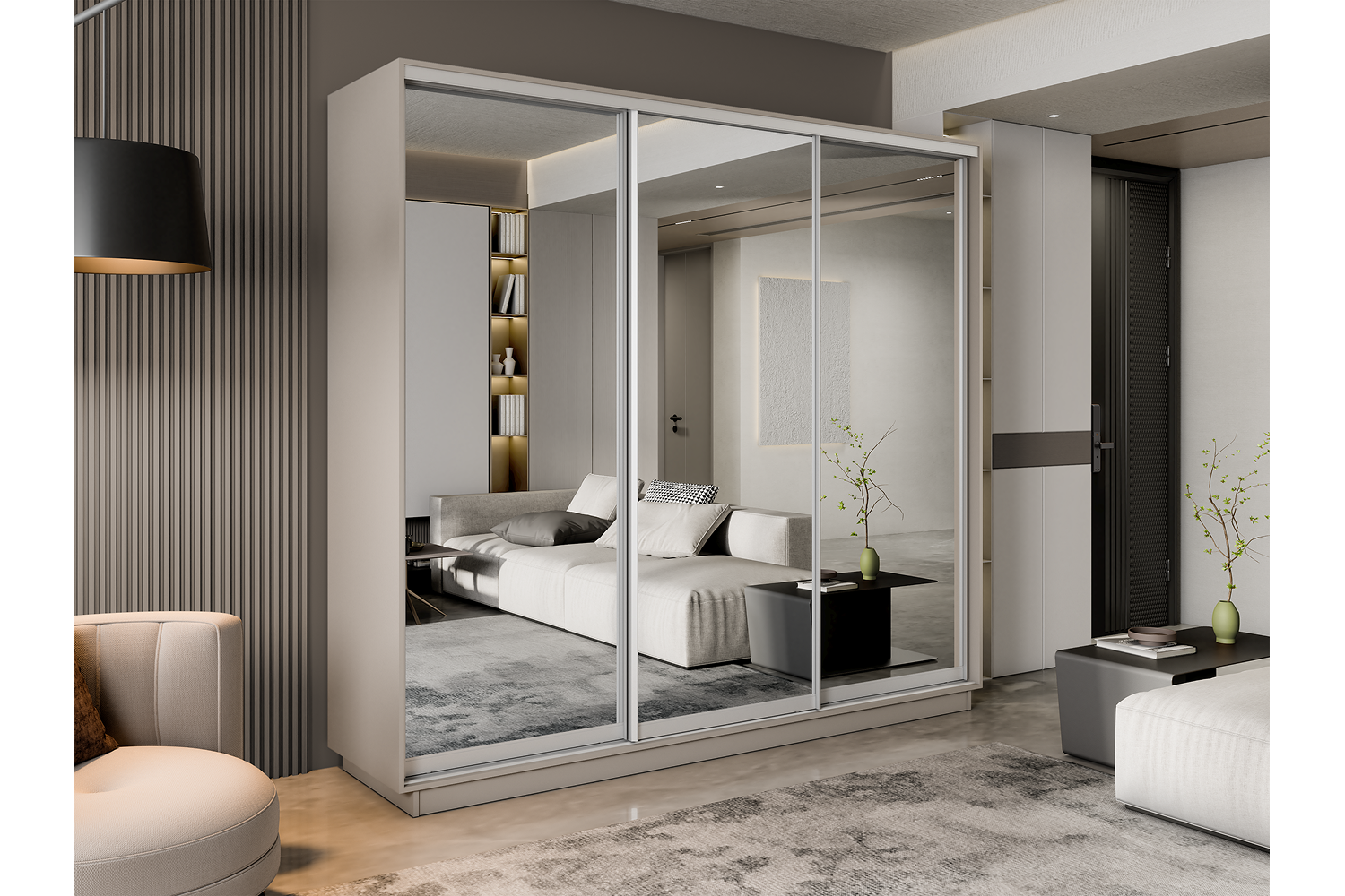 Шкафы-купе - изображение №4 "Шкаф-купе Премиум 3-х дв. 210х240х60, кашемир Зеркало/Зеркало/Зеркало"  на www.Angstrem-mebel.ru