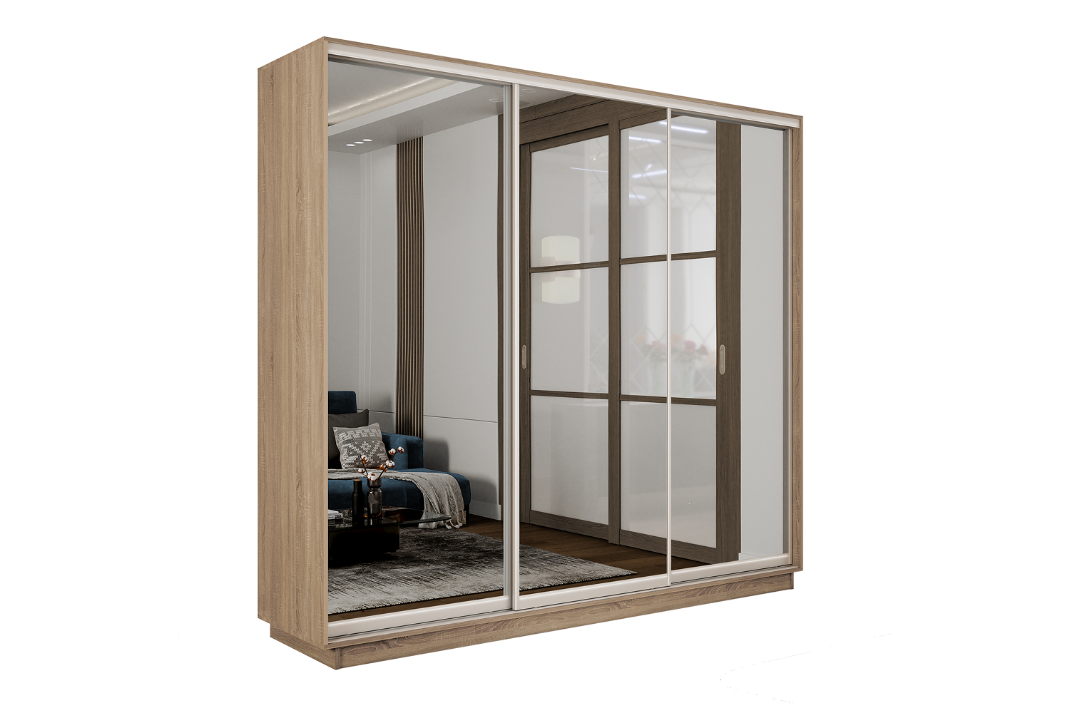 Шкафы-купе - изображение №2 "Шкаф-купе Премиум 3х дв 210х240х60 Сонома Зеркало/Зеркало/Зеркало"  на www.Angstrem-mebel.ru