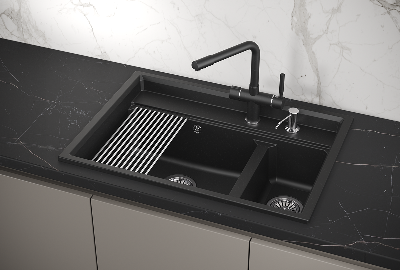 Распродажа - изображение №4 "Кварцевая кухонная мойка Granula Kitchen Space KS-7302, шварц"  на www.Angstrem-mebel.ru