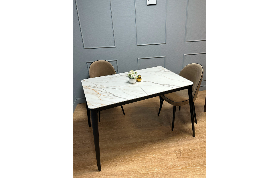 Обеденные столы - изображение №2 "Стол обеденный Стил раздвижной KS1200 черный/керамика мрамор золотой"  на www.Angstrem-mebel.ru