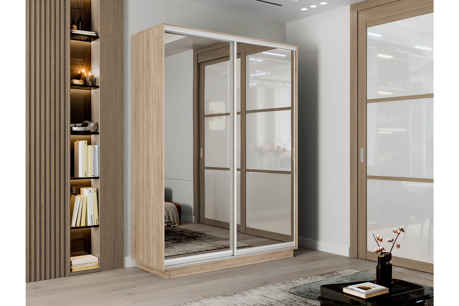 Шкафы-купе - изображение №2 "Шкаф-купе Премиум 2х дв 120х220х45 Сонома Зеркало/Зеркало"  на www.Angstrem-mebel.ru