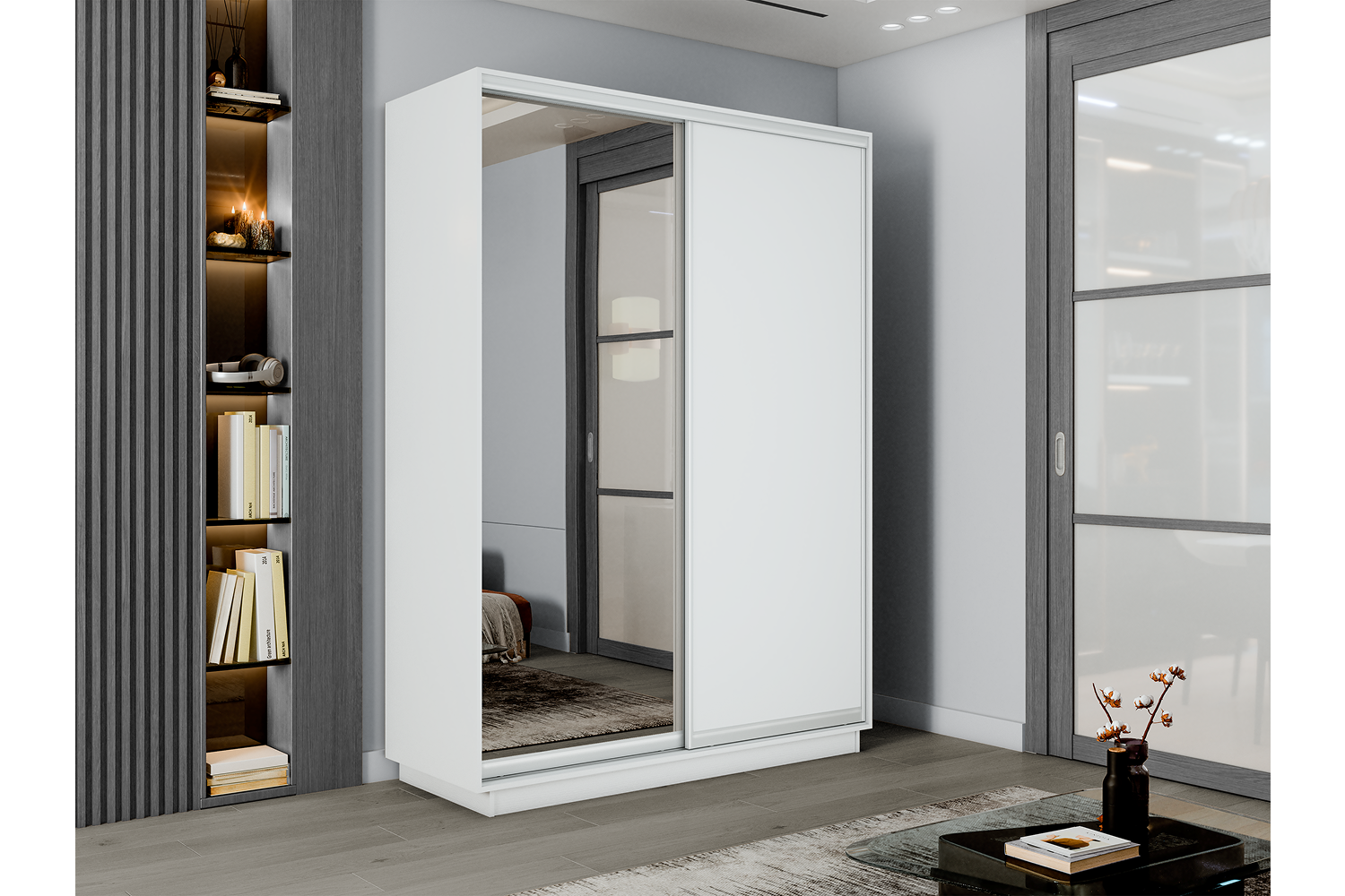 Шкафы-купе - изображение №2 "Шкаф-купе Премиум 2х дв 120х240х45 Белый снег ДСП/Зеркало"  на www.Angstrem-mebel.ru