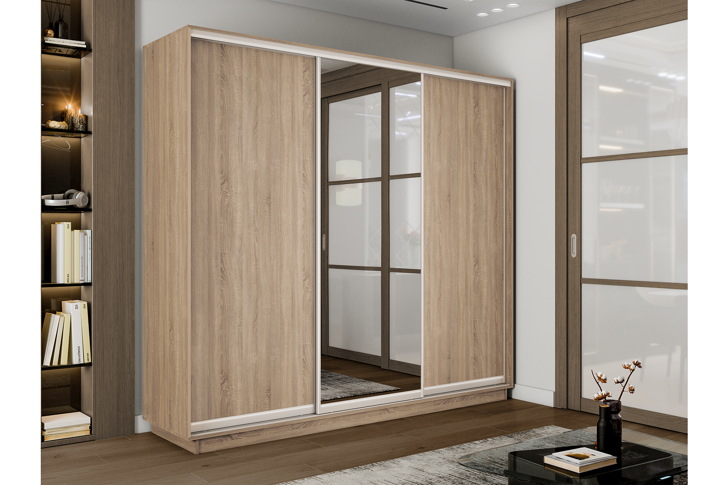 Шкафы-купе - изображение №4 "Шкаф-купе Премиум 3х дв 210х240х60 Сонома ДСП/Зеркало/ДСП"  на www.Angstrem-mebel.ru