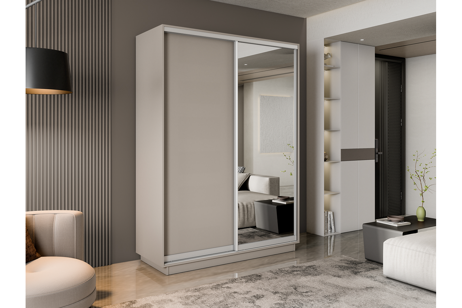 Шкафы-купе - изображение №4 "Шкаф-купе Премиум 2х дв 120х220х45 Кашемир ДСП/Зеркало"  на www.Angstrem-mebel.ru