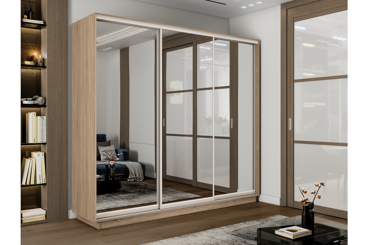 Шкафы-купе - изображение №4 "Шкаф-купе Премиум 3х дв 210х240х60 Сонома Зеркало/Зеркало/Зеркало"  на www.Angstrem-mebel.ru