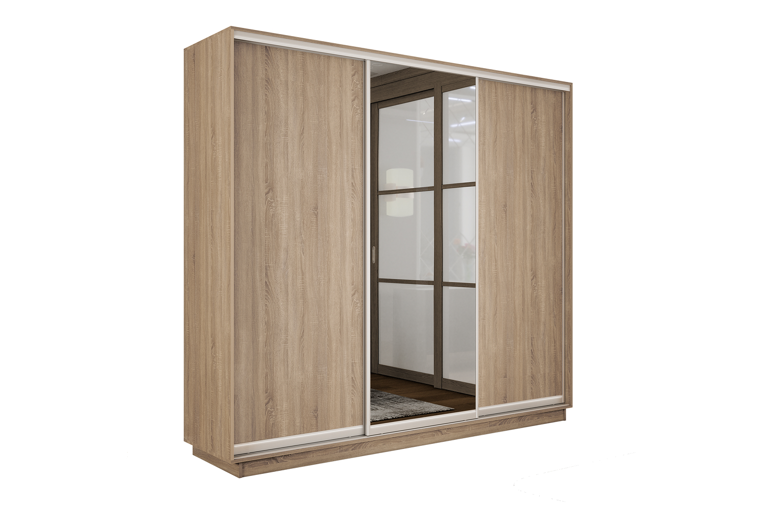 Шкафы-купе - изображение №2 "Шкаф-купе Премиум 3х дв 210х240х60 Сонома ДСП/Зеркало/ДСП"  на www.Angstrem-mebel.ru